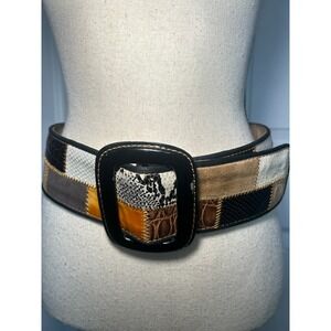WCM New York Genuine Leather Patchwork Belt M Animal Print‎ Wide Y2K Statement